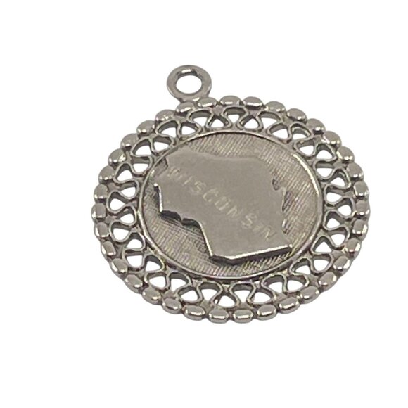 Wisconsin State Map Sterling Silver Charm Pendant With Filigree Design - Picture 1 of 6